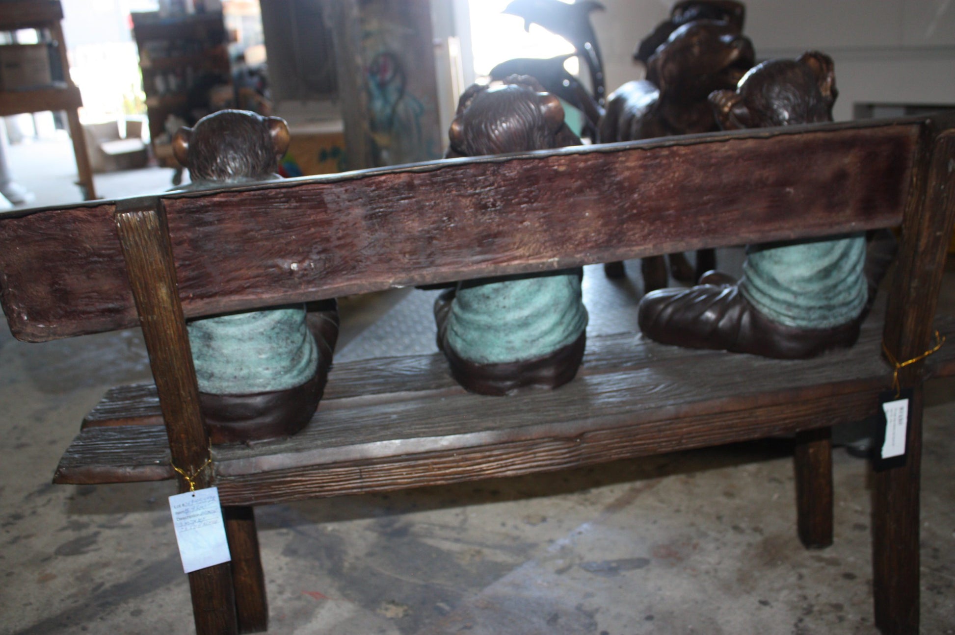 Three Wise Monkeys on Bench Bronze Statue -  Size: 45"L x 19"W x 30"H. 