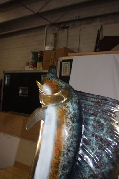One sailfish on a marble - Bronze Statue -  Size: 17"L x 17"W x 46"H. 