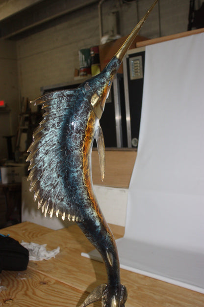One sailfish on a marble - Bronze Statue -  Size: 17"L x 17"W x 46"H. 