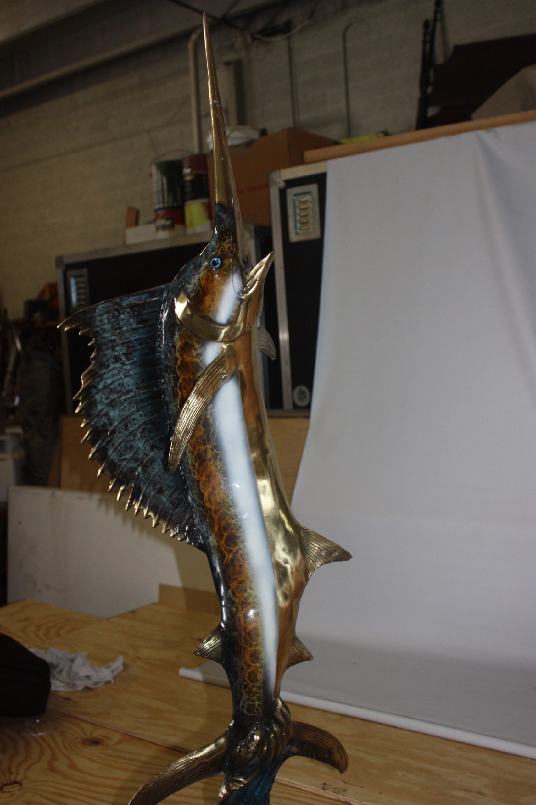 One sailfish on a marble - Bronze Statue -  Size: 17"L x 17"W x 46"H. 