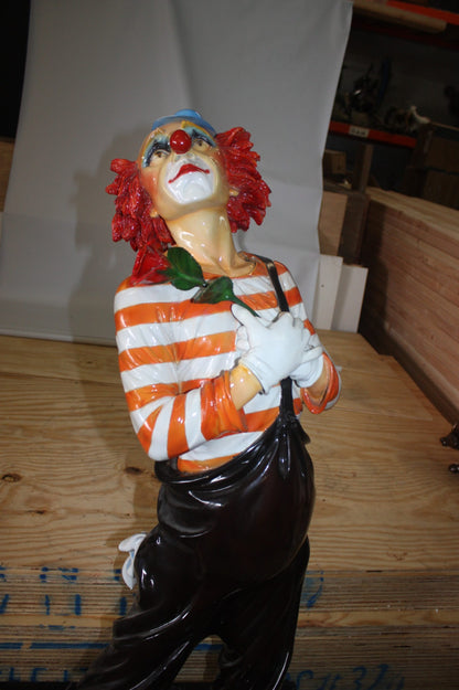 Standing clown with flowers - Bronze Statue -  Size: 21"L x 10.5"W x 38"H. 