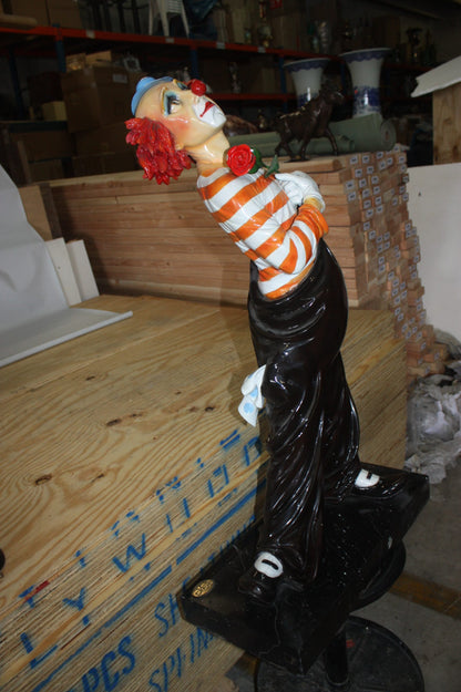 Standing clown with flowers - Bronze Statue -  Size: 21"L x 10.5"W x 38"H. 