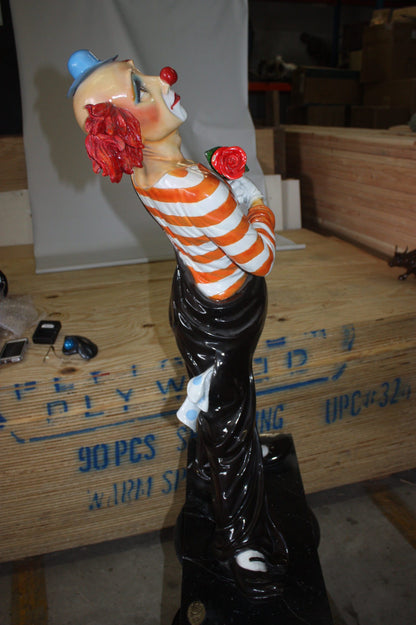Standing clown with flowers - Bronze Statue -  Size: 21"L x 10.5"W x 38"H. 