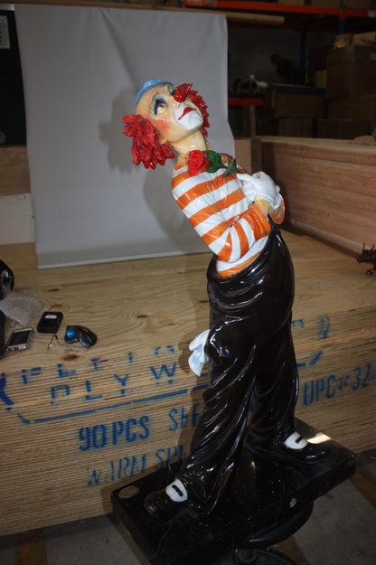 Standing clown with flowers - Bronze Statue -  Size: 21"L x 10.5"W x 38"H. 