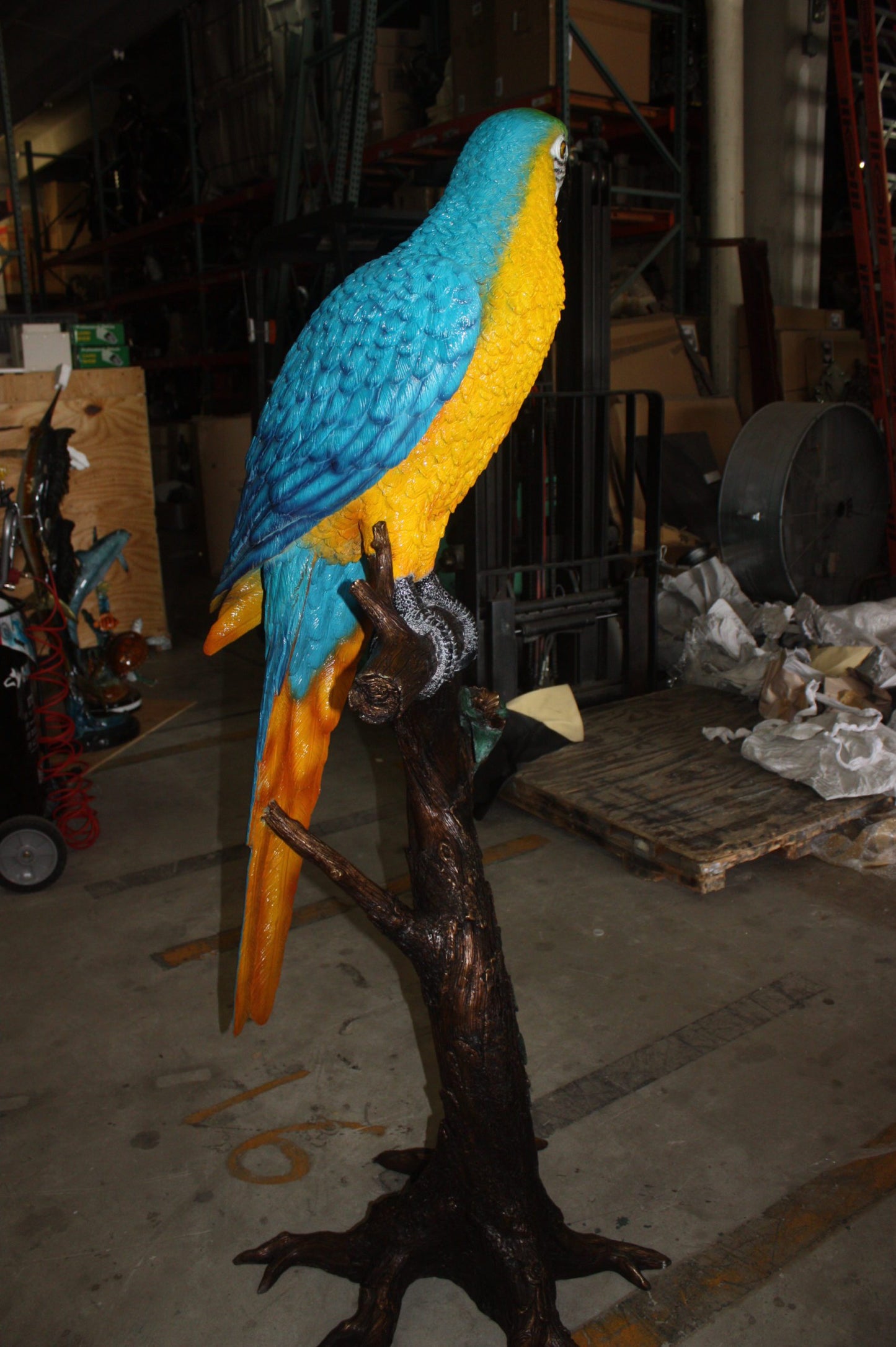Single Parrot on a tree - Bronze Statue -  Size: 30"L x 24"W x 66"H. 