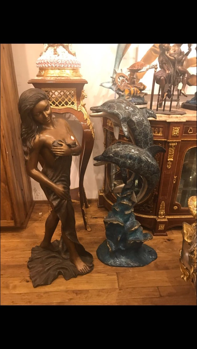 Beautiful Women Holding Drape Bronze Statue -  Size: 22"L x 18"W x 49"H. 