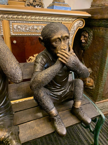 Three wise monkeys on bench large bronze statue bronze - Size: 52" x 32" x 36"H
