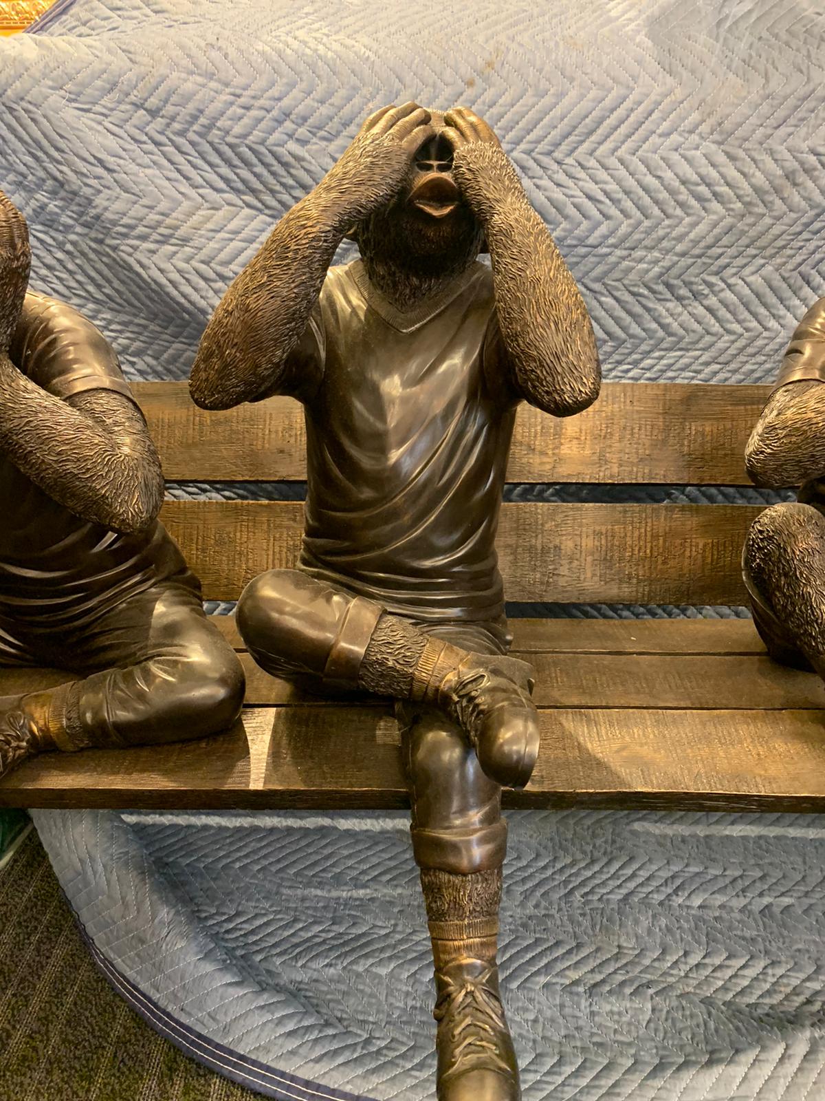 Three wise monkeys on bench large bronze statue bronze - Size: 52" x 32" x 36"H