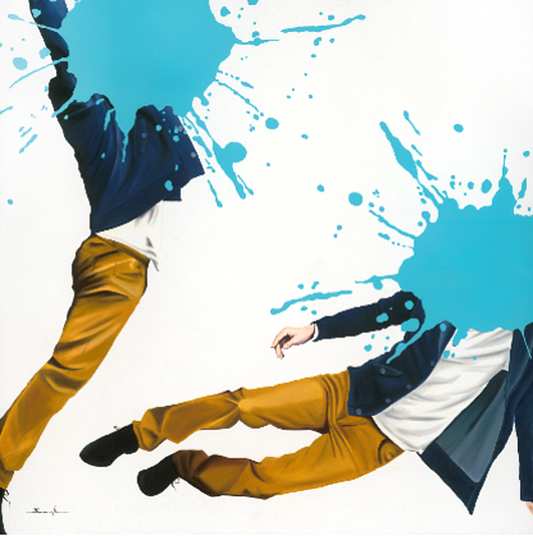 J. Barrios Giclee Blue Jump Painting - Mixed Media -  Size: 48"L x 48"W x 2"H.