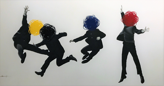 J. Barrios Giclee Boys Band Painting - Acrylic -  Size: 40"L x 77"W x 2"H.