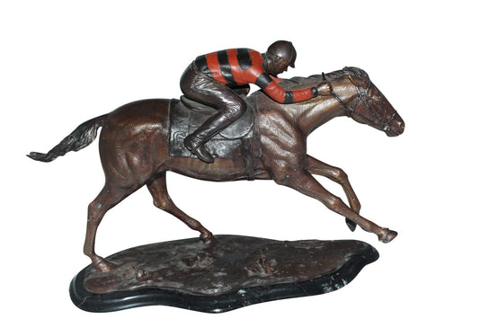 Jockey with Horse -large Bronze Statue -  Size: 21"L x 8"W x 14"H. 