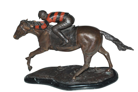 Jockey with Horse -large Bronze Statue -  Size: 21"L x 8"W x 14"H. 