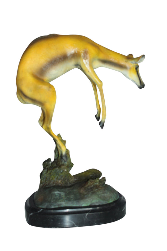 Jumping Impala bronze statue -  Size: 9"L x 7"W x 16"H. 