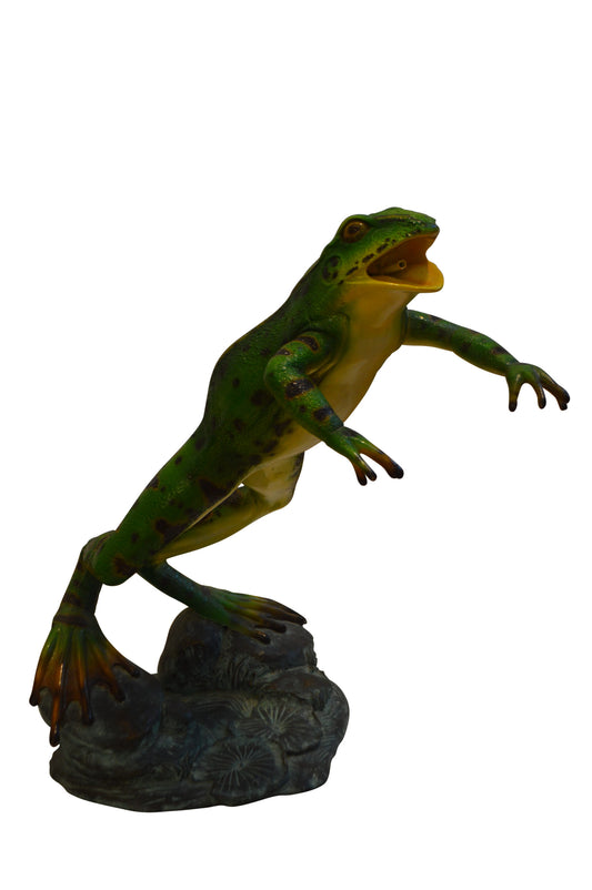 Jumping Frog Bronze Statue Fountain -  Size: 19"L x 12"W x 22"H.