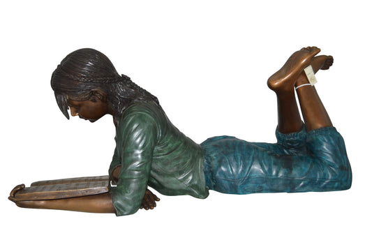 Kate Reading a Book Bronze Statue -  Size: 42"L x 18"W x 17"H.