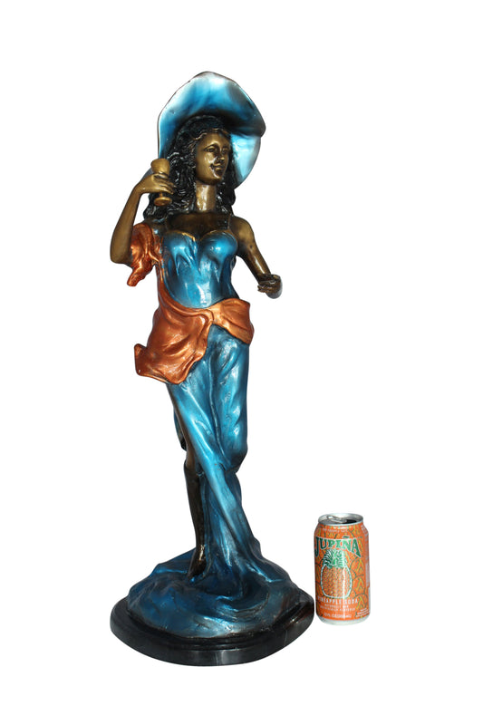 Lady Holding a Wine Glass Bronze Statue -  Size: 9"L x 11"W x 26"H. 