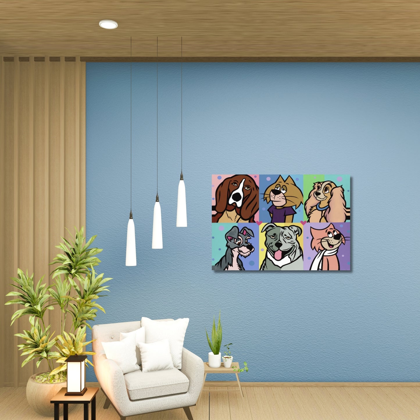 Lady and The Tramp, Acrylic Painting, Stretched Canvas, Art by Jozza 44" x 32"