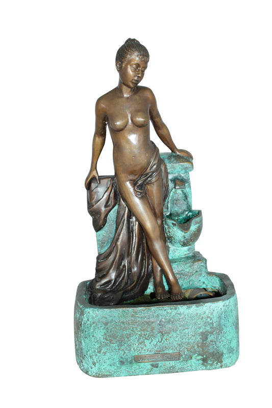 Lady on Wall fountain Bronze Statue -  Size: 12"L x 9"W x 21"H. 