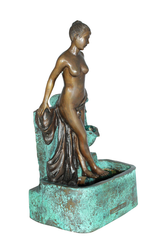 Lady on Wall fountain Bronze Statue -  Size: 12"L x 9"W x 21"H. 