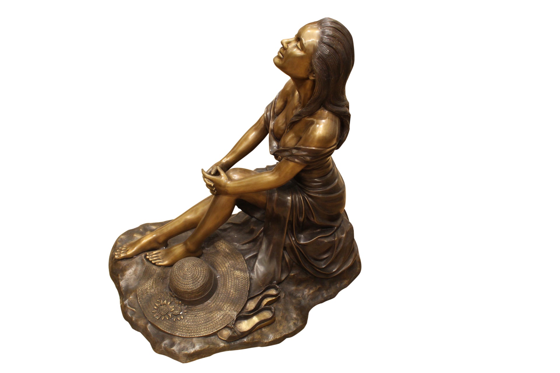 Lady on Stone Bronze Statue -  Size: 33"L x 23"W x 34"H. 