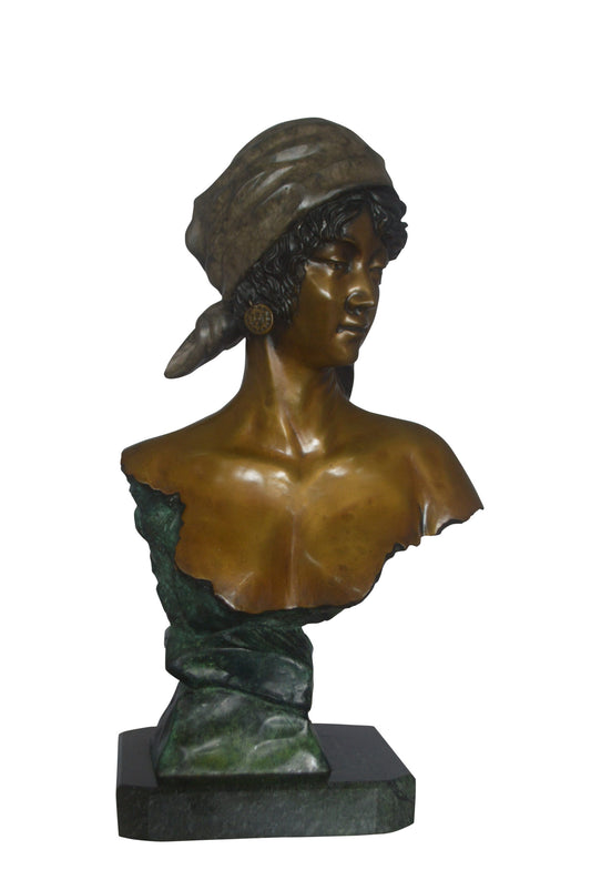 Lady Bust Bronze Statue -  Size: 15"L x 9"W x 29"H.