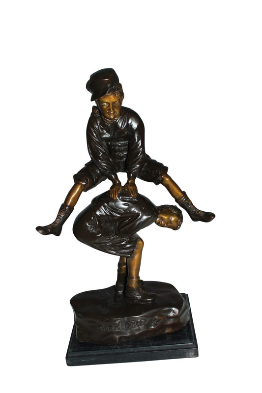 Leapfrog Bronze Statue -  Size: 12"L x 7"W x 19"H. 
