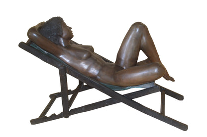 Life Size Young Art Nude Catching Sun on Beach Chair -  Size: 45"L x 22"W x 30"H.