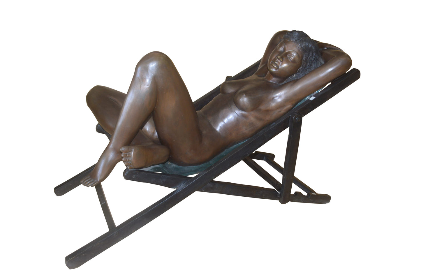 Life Size Young Art Nude Catching Sun on Beach Chair -  Size: 45"L x 22"W x 30"H.