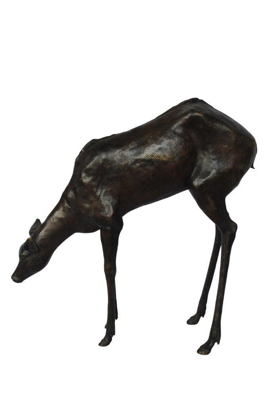 NIFAO Life Size Grazing Deer Bronze Statue – Elegant Wildlife Sculpture with Graceful Detailing for Home, Garden, or Patio Décor – 33" L x 9" W x 34" H