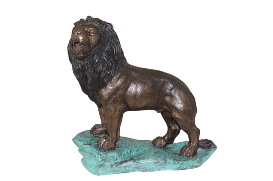 Lion Standing Bronze Statue -  Size: 26"L x 10"W x 25"H. 