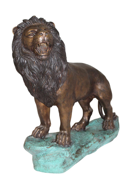 Lion Standing Bronze Statue -  Size: 26"L x 10"W x 25"H. 