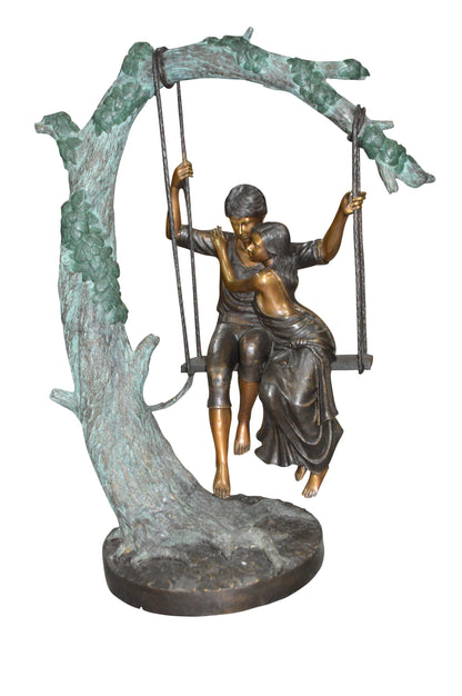 Lovers on a Swing Bronze Statue -  Size: 48"L x 32"W x 64"H.