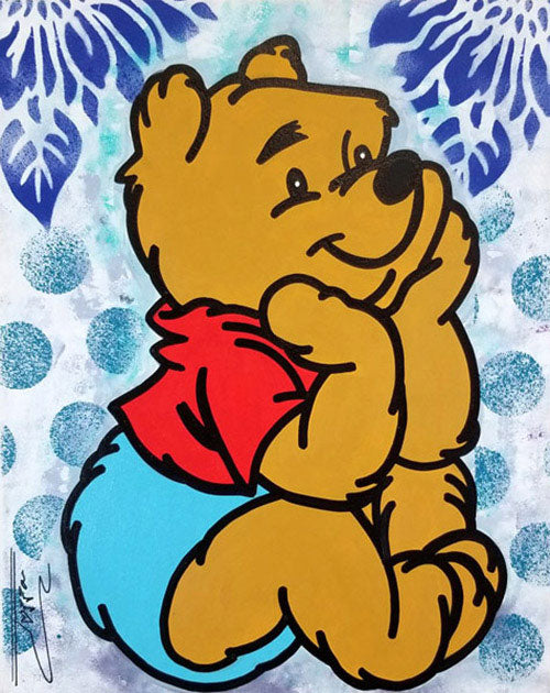 Winnie the Pooh, Mixed Media canvas, hand signed by artist ,Jozza, 16x20