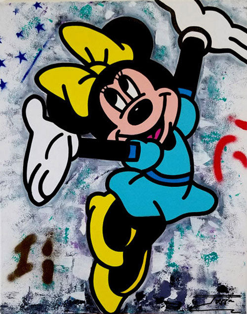 Minnie with Blue Dress, Mixed Media on canvas, signed by artist ,Jozza, 16x20