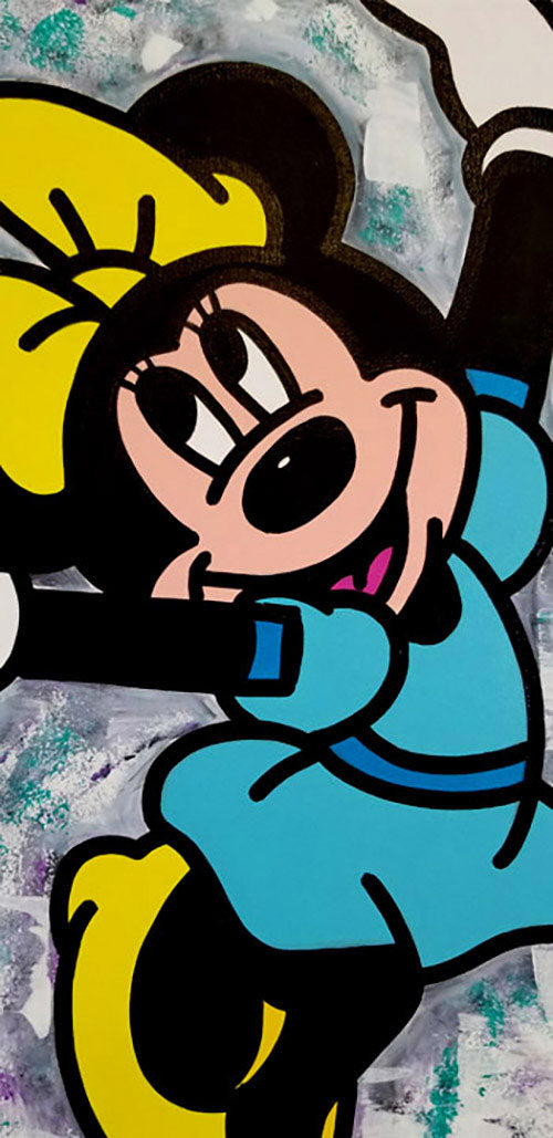 Minnie with Blue Dress, Mixed Media on canvas, signed by artist ,Jozza, 16x20