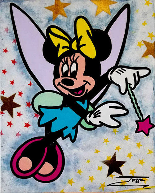 Minnie can Fly, Original Mixed Media on canvas, signed by artist ,Jozza, 16x20