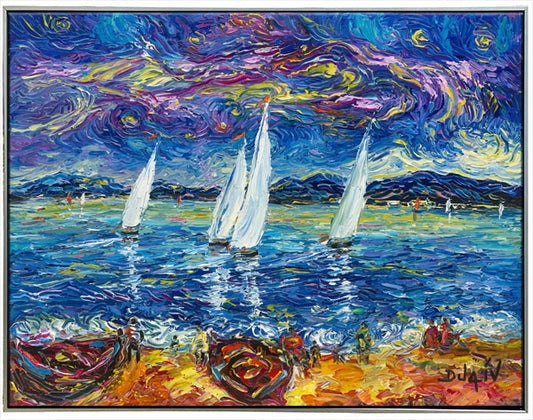 Les Voiles Blanches, limited ed. embellished giclee on canvas by Duaiv, 20x24