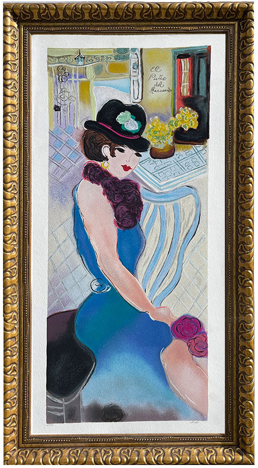 Vestido azul, limited-edition serigraph on cotton paper by Zule, 22X43