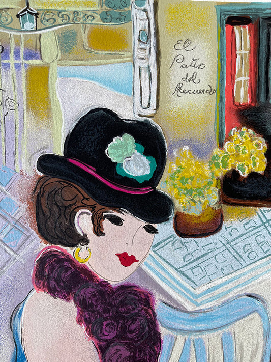 Vestido azul, limited-edition serigraph on cotton paper by Zule, 22X43