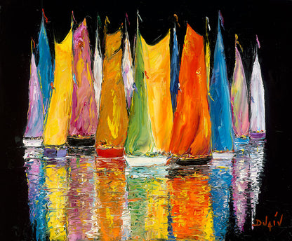 Nuit Flamboyante, limited edition embellished giclee on canvas by Duaiv, 48x42