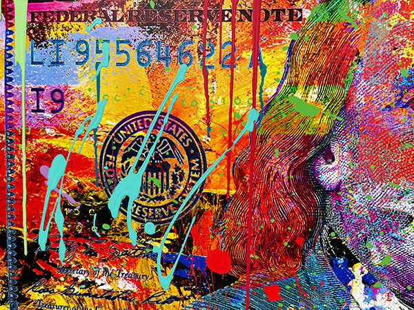 Mr Ben, original mixed media on canvas by Oliver Neilson, 60x26 gallery wrapped.