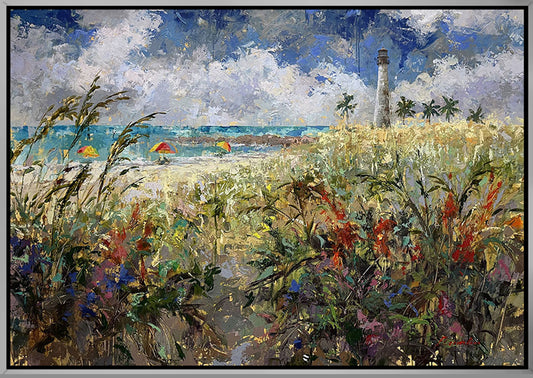 Cape Florida Lighthouse, giclee on canvas, framed by Elizabeth Roma, 60x40