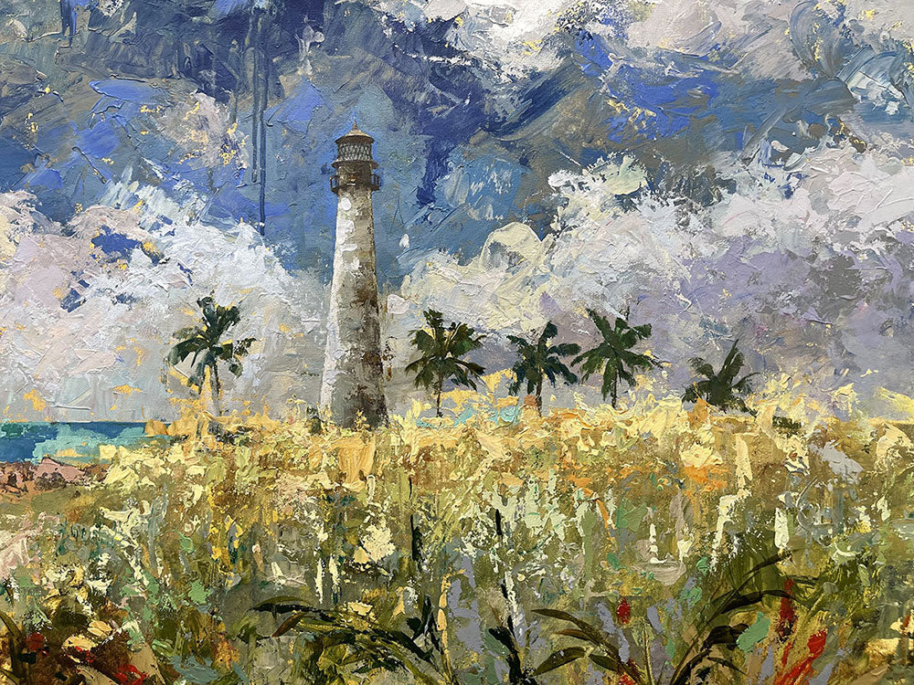 Cape Florida Lighthouse, giclee on canvas, framed by Elizabeth Roma, 60x40