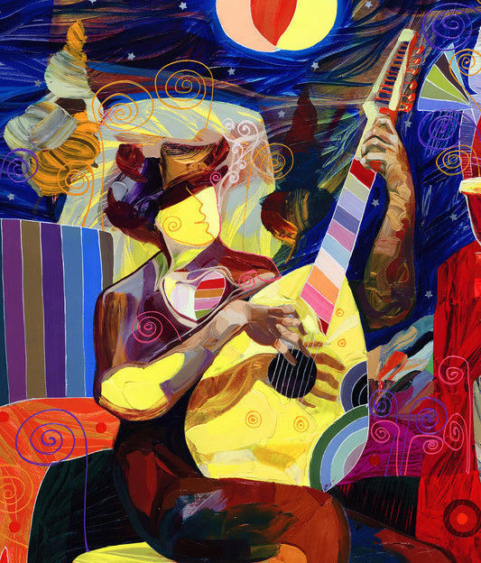 Mandolin Fascination, Canvas Painting by Tadeo Zavaleta, 32x32 streched framed