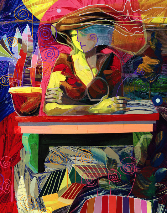 Mandolin Fascination, Canvas Painting by Tadeo Zavaleta, 32x32 streched framed