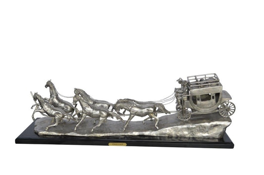 M Russell, Silver Stagecoach Replica Bronze Statue -  Size: 38"L x 10"W x 12"H.