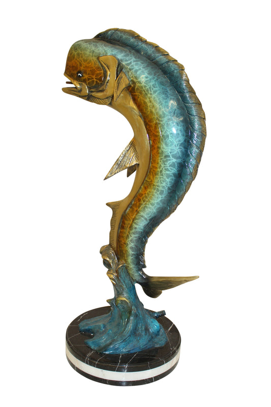 Mahi Mahi Fish Bronze Statue -  Size: 16"L x 12"W x 32"H. 