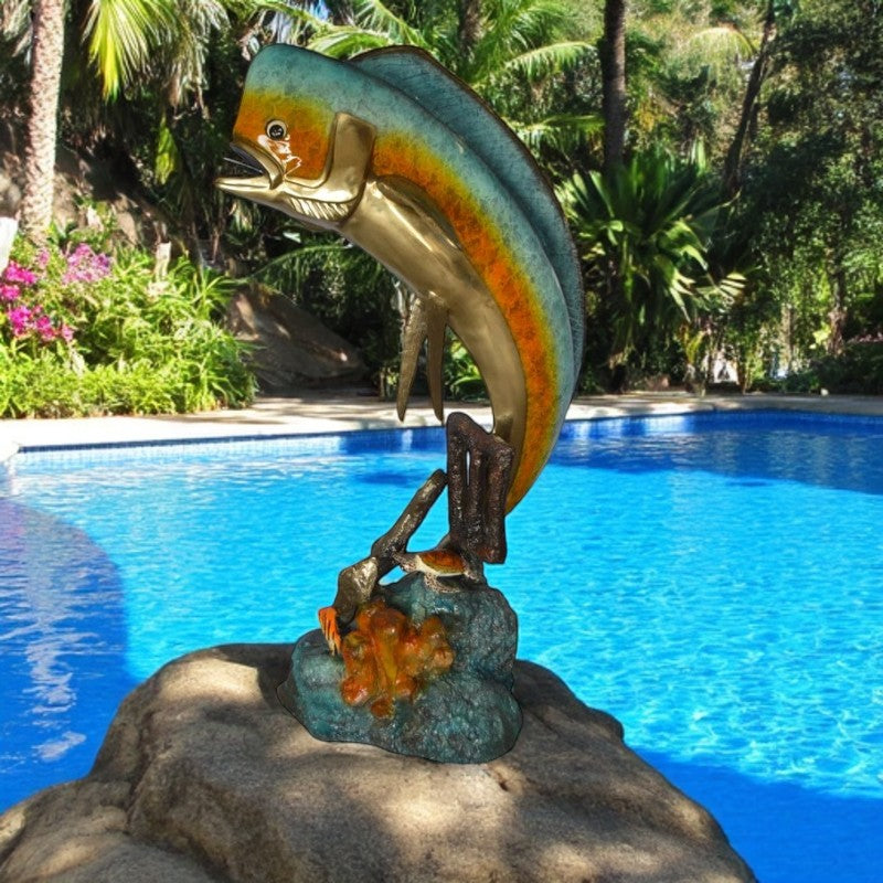 Mahi Mahi -large Fish fountain Bronze Statue  -  Size: 30"L x 32"W x 69"H.