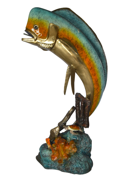 Mahi Mahi -large Fish fountain Bronze Statue  -  Size: 30"L x 32"W x 69"H.