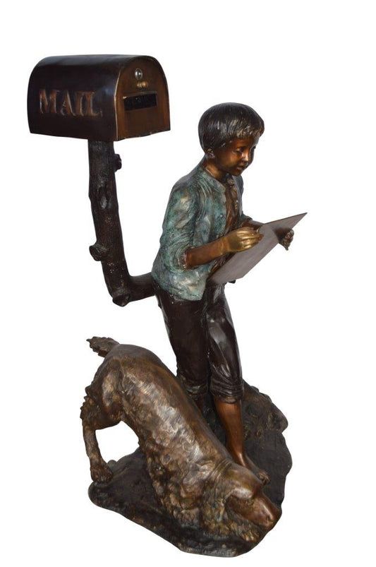 Mailbox - Boy Reading a Letter Bronze Statue -  Size: 33"L x 36"W x 54"H.